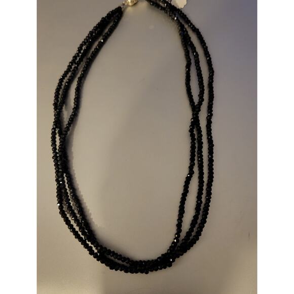 Sterling 925 Silver Triple Stand Black Beaded Necklace 18 inch India - Picture 1 of 7